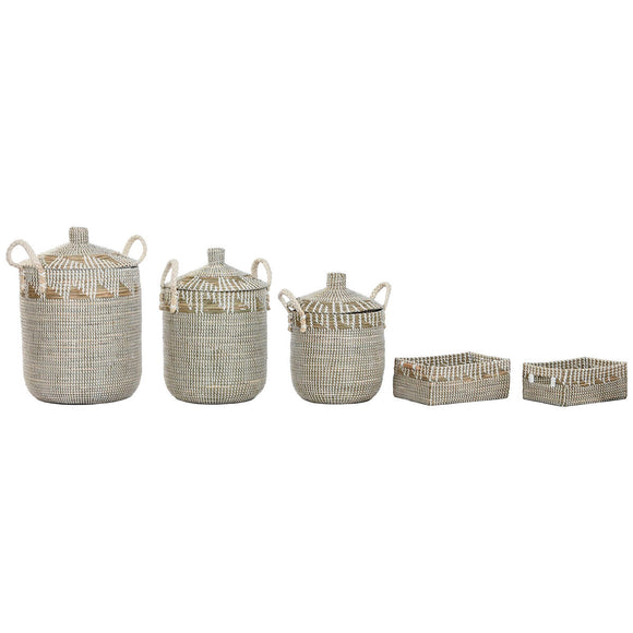 Basket set Home ESPRIT White Natural Seagrass (5 Pieces)-0
