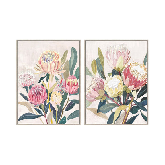 Painting Home ESPRIT Green Pink Flowers Shabby Chic 75 x 4 x 100 cm (2 Units)-0