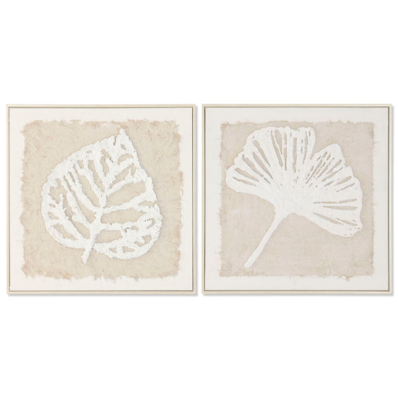 Canvas Home ESPRIT White Beige Leaf of a plant Cottage 62,5 X 3,5 X 62,5 CM (2 Units)-0