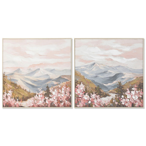 Canvas Home ESPRIT White Pink Moutain 80 x 3,5 x 80 cm (2 Units)-0