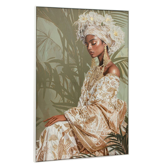 Painting Home ESPRIT White Green Colonial African Woman 100 x 4,5 x 150 cm-0