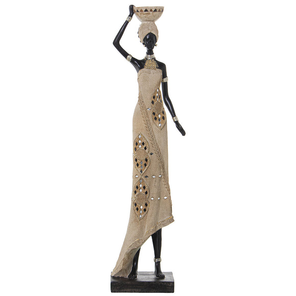 Decorative Figure Alexandra House Living Beige Plastic African Woman 15 x 19 x 63 cm-0