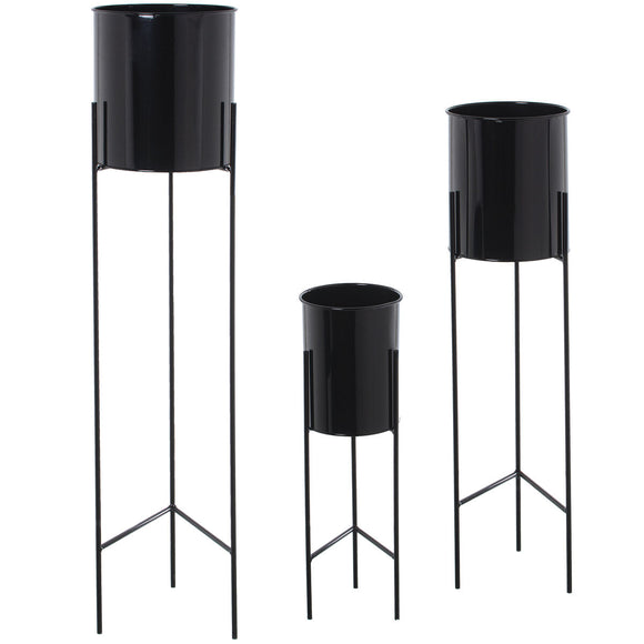 Set of Planters Alexandra House Living Black Metal With support (3 Pieces)-0