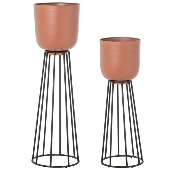 Set of Planters Alexandra House Living Terracotta Metal 2 Pieces-0