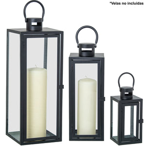 Lanterns Alexandra House Living Black Metal 10 x 23 x 10 cm 14 x 39 x 14 cm 18 x 49 x 18 cm Candleholder 3 Pieces-0