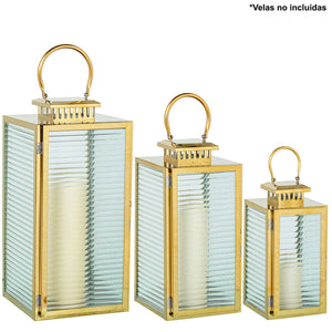 Lanterns Alexandra House Living Golden Steel 14 x 30 x 15 cm 18 x 39 x 19 cm 22 x 48 x 23 cm Candleholder 3 Pieces-0