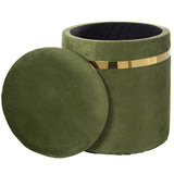 Pouffe Alexandra House Living Green Golden Velvet Wood Set 2 Pieces-3