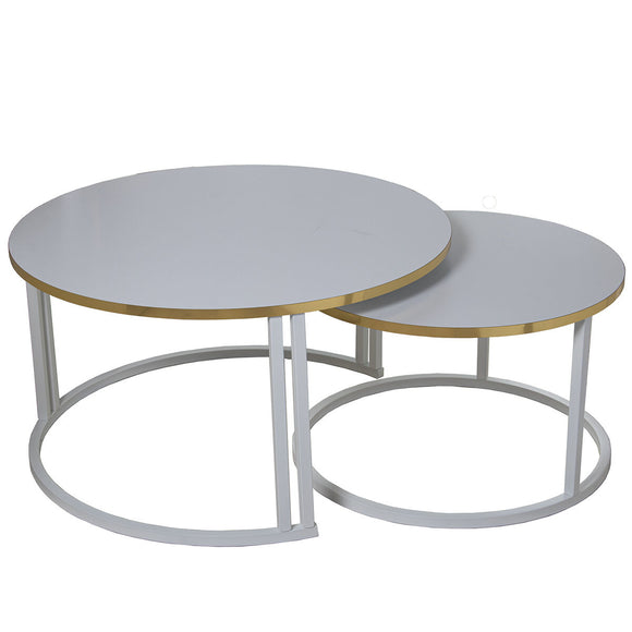 Set of 2 tables Alexandra House Living White Grey Wood 80 x 43 x 80 cm-0