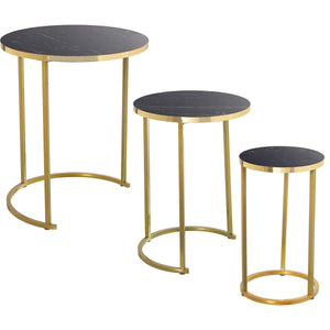 Set of 3 tables Alexandra House Living Black Golden Wood-0