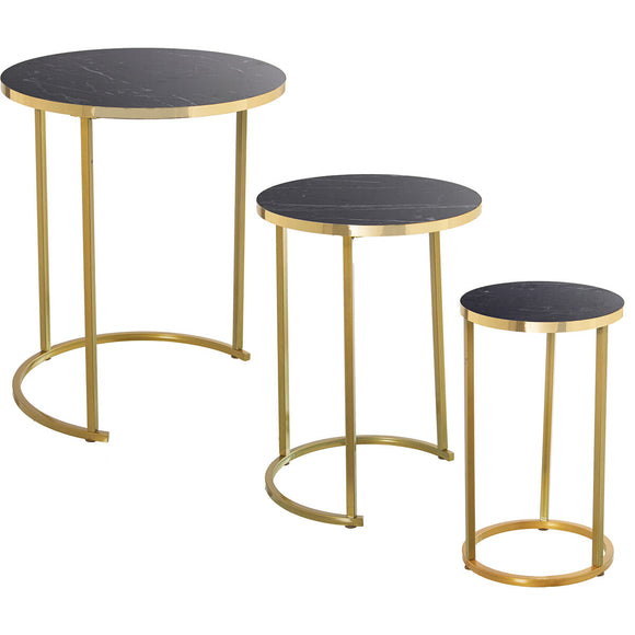 Set of 3 tables Alexandra House Living Black Golden Wood-0