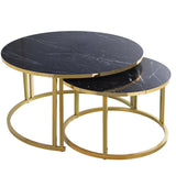 Set of 2 tables Alexandra House Living Black Golden Wood-0