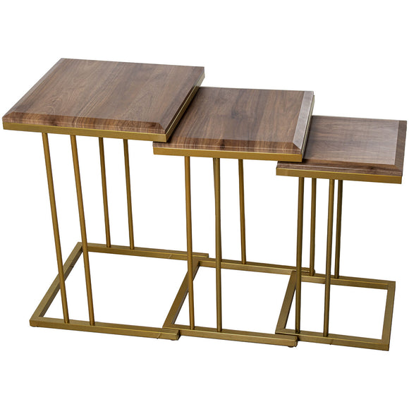 Set of 3 tables Alexandra House Living Brown Golden Wood-0