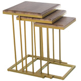 Set of 3 tables Alexandra House Living Brown Golden Wood-5