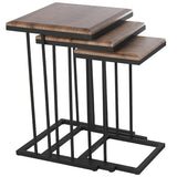 Set of 3 tables Alexandra House Living Brown Black Wood-6