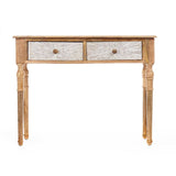 Hall Table with 2 Drawers Gift Decor White Brown 98 x 77 x 42 cm Stripes-2