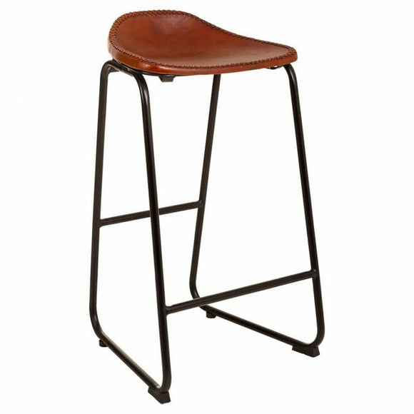 Stool Alexandra House Living Brown Black Leather Iron 46 x 80 x 46 cm-0