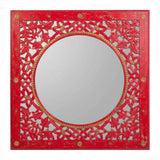 Wall mirror Alexandra House Living Red Glass Brass MDF Wood 1 x 84 x 84 cm-4