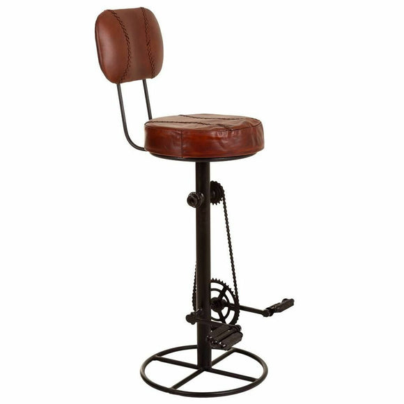 Stool Alexandra House Living Brown Black Leather Iron 41 x 117 x 41 cm Pedals-0