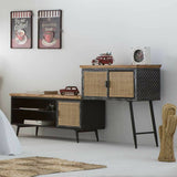 Sideboard Alexandra House Living Brown Black Grey Iron Rattan Fir wood 42 x 90 x 202 cm-7