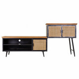 Sideboard Alexandra House Living Brown Black Grey Iron Rattan Fir wood 42 x 90 x 202 cm-6