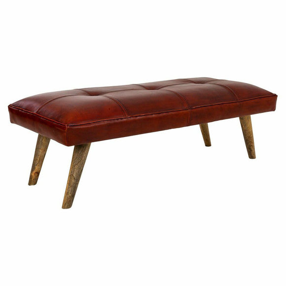 Bench Alexandra House Living Red Leather Mango wood 53 x 38 x 115 cm-0