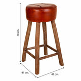 Stool Alexandra House Living Brown Leather Mango wood 78 x 41 x 41 cm-1