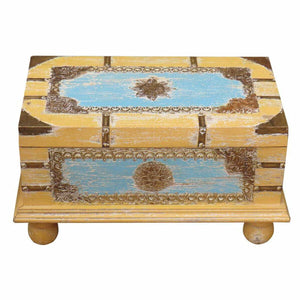 Chest Alexandra House Living Yellow Blue Mango wood 28 x 27 x 50 cm Traditional style-0