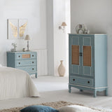 Cupboard Alexandra House Living Blue Rattan Fir wood MDF Wood 42 x 138 x 80 cm-8