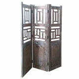 Folding screen Alexandra House Living Brown Acacia Mango wood 3 x 176 x 114 cm Traditional style-0