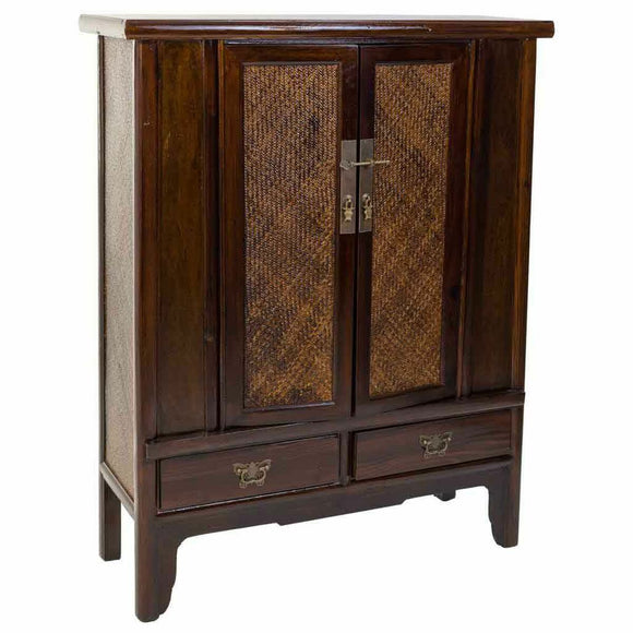 Cupboard Alexandra House Living Brown Rattan MDF Elm wood 40 x 130 x 100 cm-0