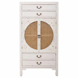 Cupboard Alexandra House Living White Rattan Fir wood MDF Wood 40 x 135 x 70 cm-7