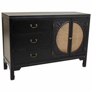 Sideboard Alexandra House Living Black Rattan Fir wood 36 x 73 x 106 cm-0