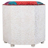 Stool Alexandra House Living White Mango wood 46 x 41 x 46 cm-5