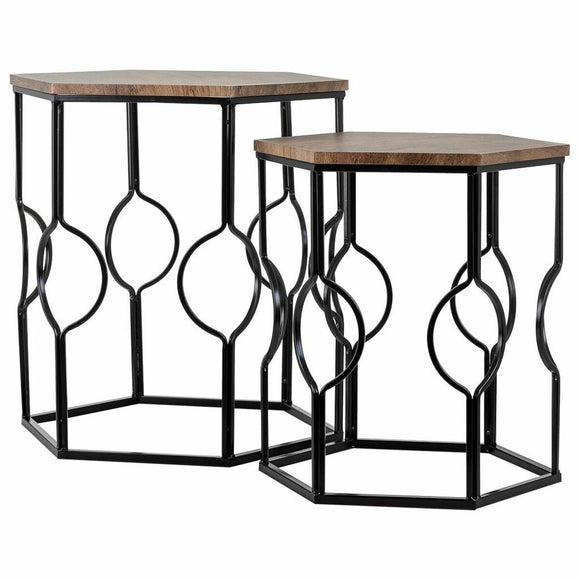 Set of 2 tables Alexandra House Living Brown Black Iron MDF Wood 39 x 57 x 39 cm-0