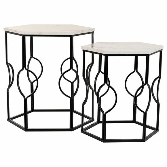 Set of 2 tables Alexandra House Living White Iron MDF Wood 39 x 57 x 39 cm-0