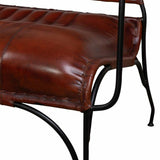 Bench Alexandra House Living Brown Leather Metal Iron 62 x 75 x 112 cm-1