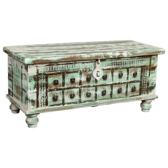 Chest Alexandra House Living White Green Mango wood 42 x 45 x 98 cm Aged finish-0