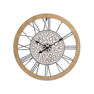 Wall Clock Romimex Black Beige Wood Metal 50 x 50 x 5 cm-0