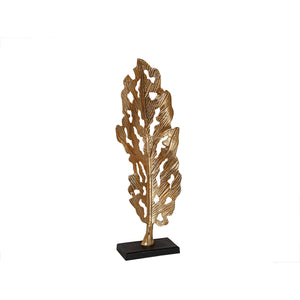 Sculpture Romimex Black Golden Aluminium MDF Wood 32 x 89 x 14 cm Leaf of a plant-0