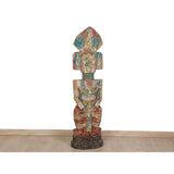 Sculpture Romimex Yellow Red Green Suar wood 33 x 157 x 33 cm Tribal-1