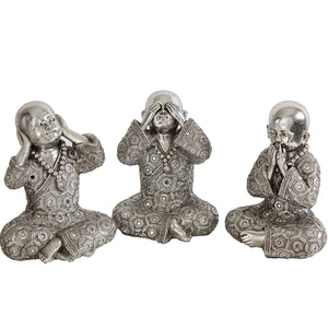 Set of Figures Romimex Silver Monk 17 x 22 x 15 cm 3 Pieces-0