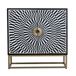 Sideboard Romimex White Black Golden Metal Bone Acacia 80 x 80 x 40 cm-0