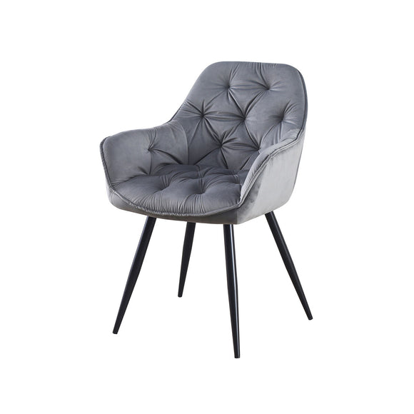 Armchair Romimex Black Grey Velvet Metal MDF Wood 62 x 85 x 60 cm-0