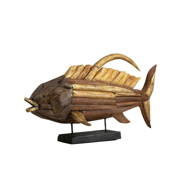 Decorative Figure Romimex Golden Wood Fish 80 x 50 x 20 cm-0