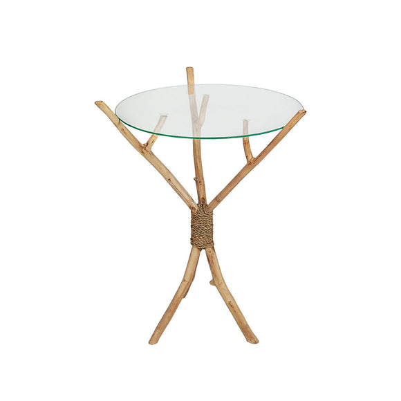 Side table Romimex Natural Glass Teak 45 x 60 x 45 cm-0