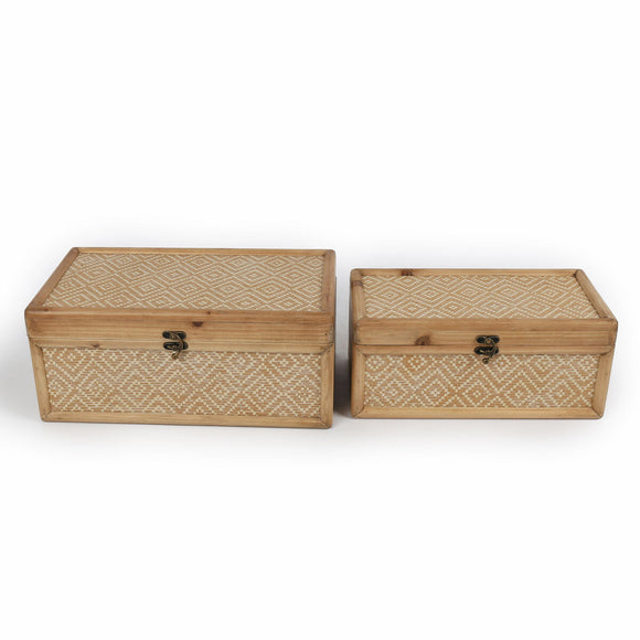 Set of decorative boxes Romimex Natural Wood (2 Pieces)-0