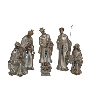 Set of Figures Romimex Silver Resin 13 x 29 x 8 cm Nativity/Bethlehem 6 Pieces-0