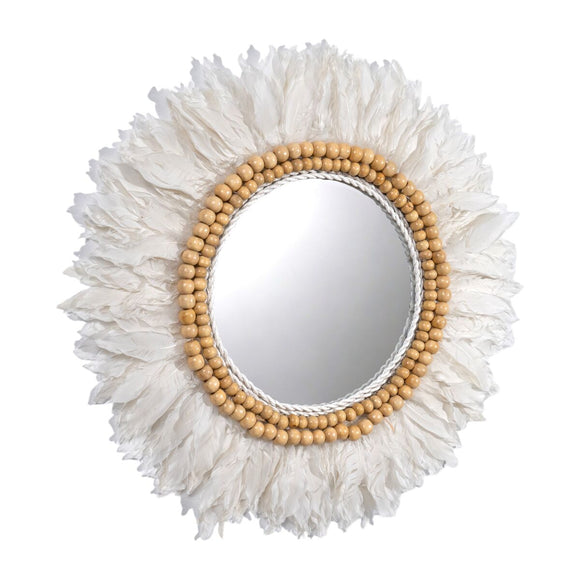 Wall mirror Romimex White Feathers 80 x 3 x 80 cm Circular-0