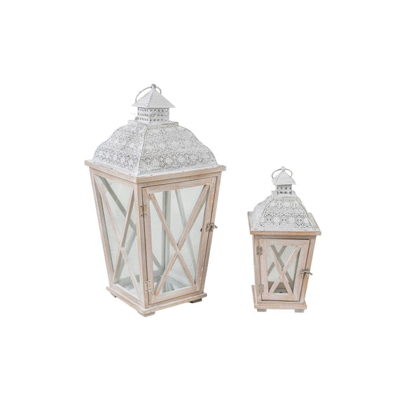 Lantern set Romimex White Wood Metal 27 x 59 x 21 cm 2 Pieces-0