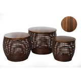 Tables set Romimex Brown Wood Fibre 3 Pieces-1